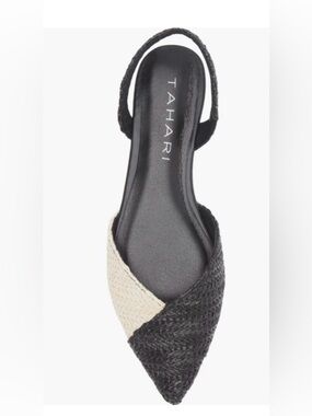 NWT Tahari Rio Black & Cream Woven pointed toe Slingback Flat size 8